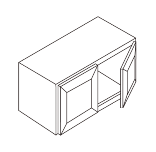 Line drawing of a cabinet with one door open.